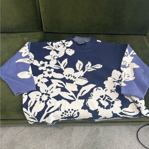 Maeve Blue and White Floral  Sweater